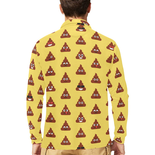 Emoji Poop Print Pattern Long Sleeve Polo Shirt For Men's