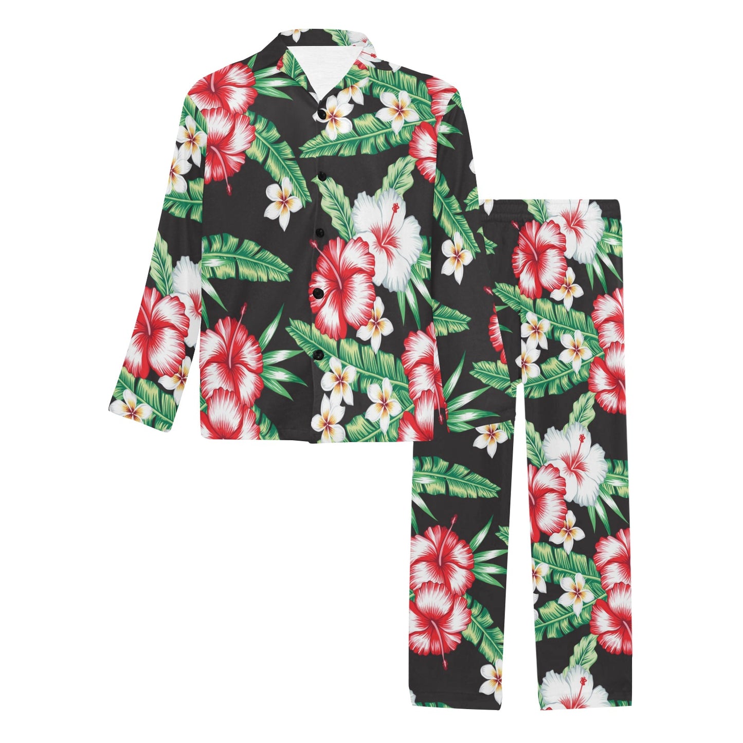 Hawaiian flower tropical leaves Men's Long Pajama Set