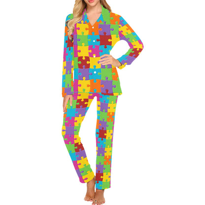 Autism Awareness Pattern Print Design 02 Women's Long Pajama Set