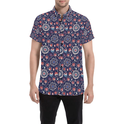 Suzani Print Design LKS305 Men Short Sleeve Button Up Shirt