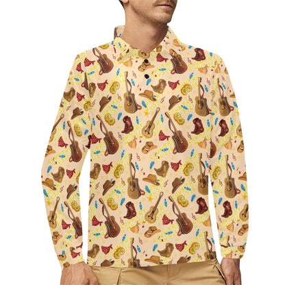 Western Lifestyle Print Design LKS303 Long Sleeve Polo Shirt For Men's