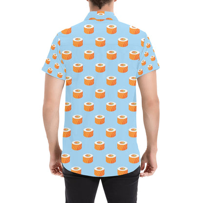 Salmon Sushi Print Design LKS307 Men Short Sleeve Button Up Shirt