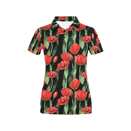 Tulip Pink Pattern Print Design TP06 Women's Polo Shirt