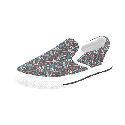 Sewing Equipment Print Design LKS305 White Slip Ons Canvas Women's Shoes