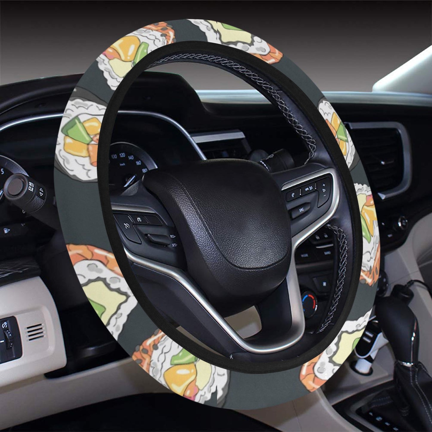 Sushi Print Design LKS306 Steering Wheel Cover with Elastic Edge