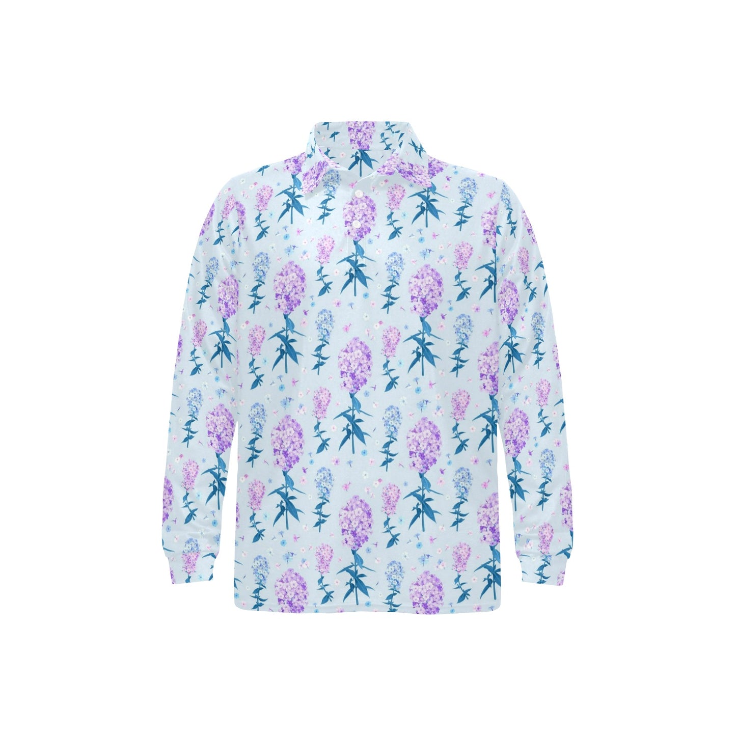 Lilac Pattern Print Design LI05 Long Sleeve Polo Shirt For Men's