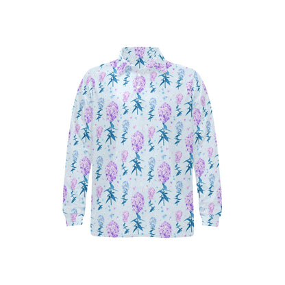 Lilac Pattern Print Design LI05 Long Sleeve Polo Shirt For Men's