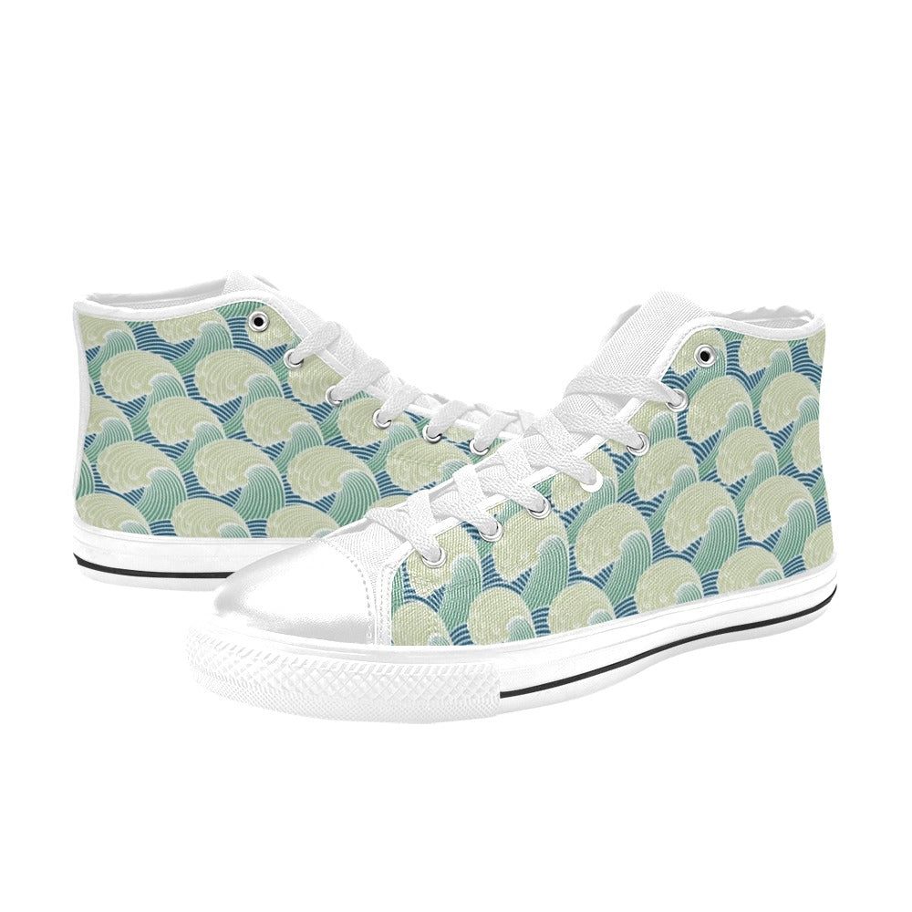 Wave Japan Style Print Design LKS302 Men's High Top Canvas Shoes
