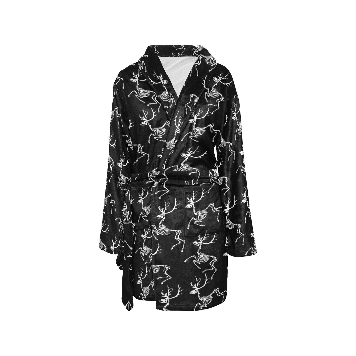 Deer Skeleton Print Pattern Women's Fleece Robe