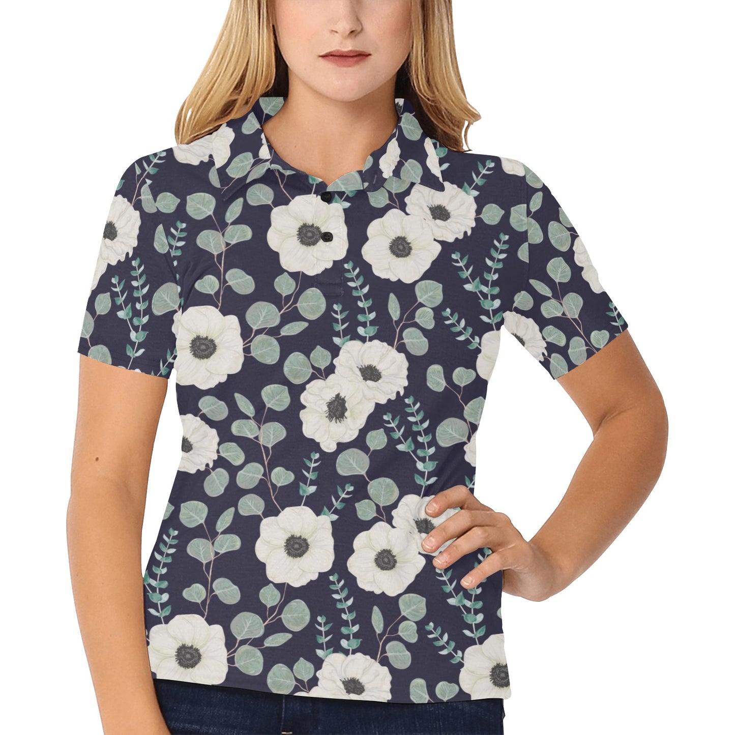 Anemone Pattern Print Design AM01 Women's Polo Shirt