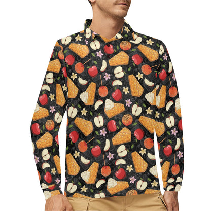 Apple Pie Pattern Print Design 01 Long Sleeve Polo Shirt For Men's