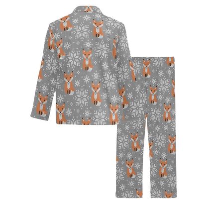 Knit Red Fox Pattern Print Design 02 Men's Long Pajama Set