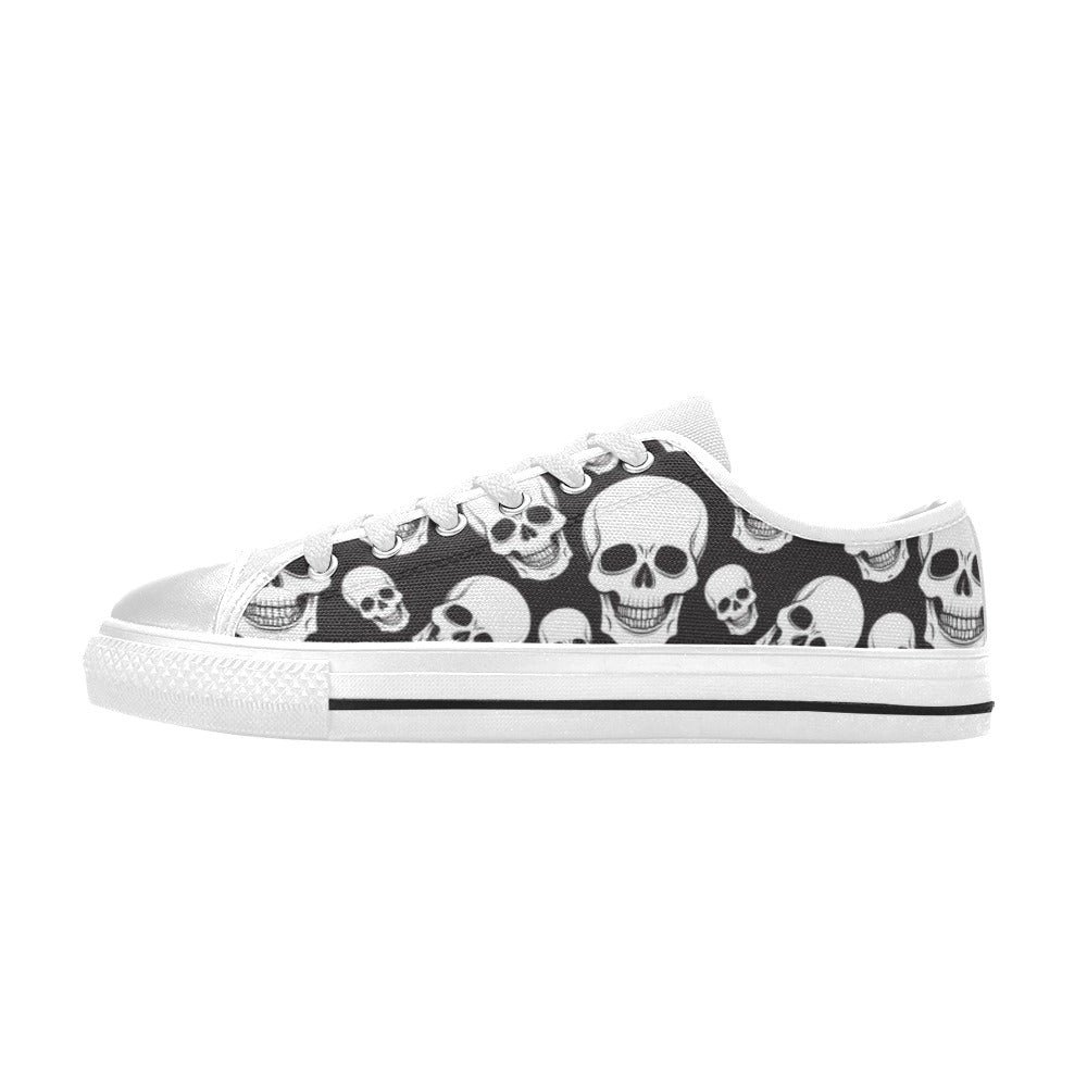 Skull Print Design LKS301 Women's White Low Top Shoes