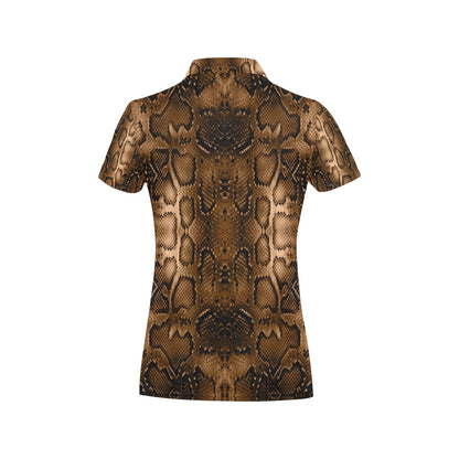 Snake Skin Brown Print Women's Polo Shirt