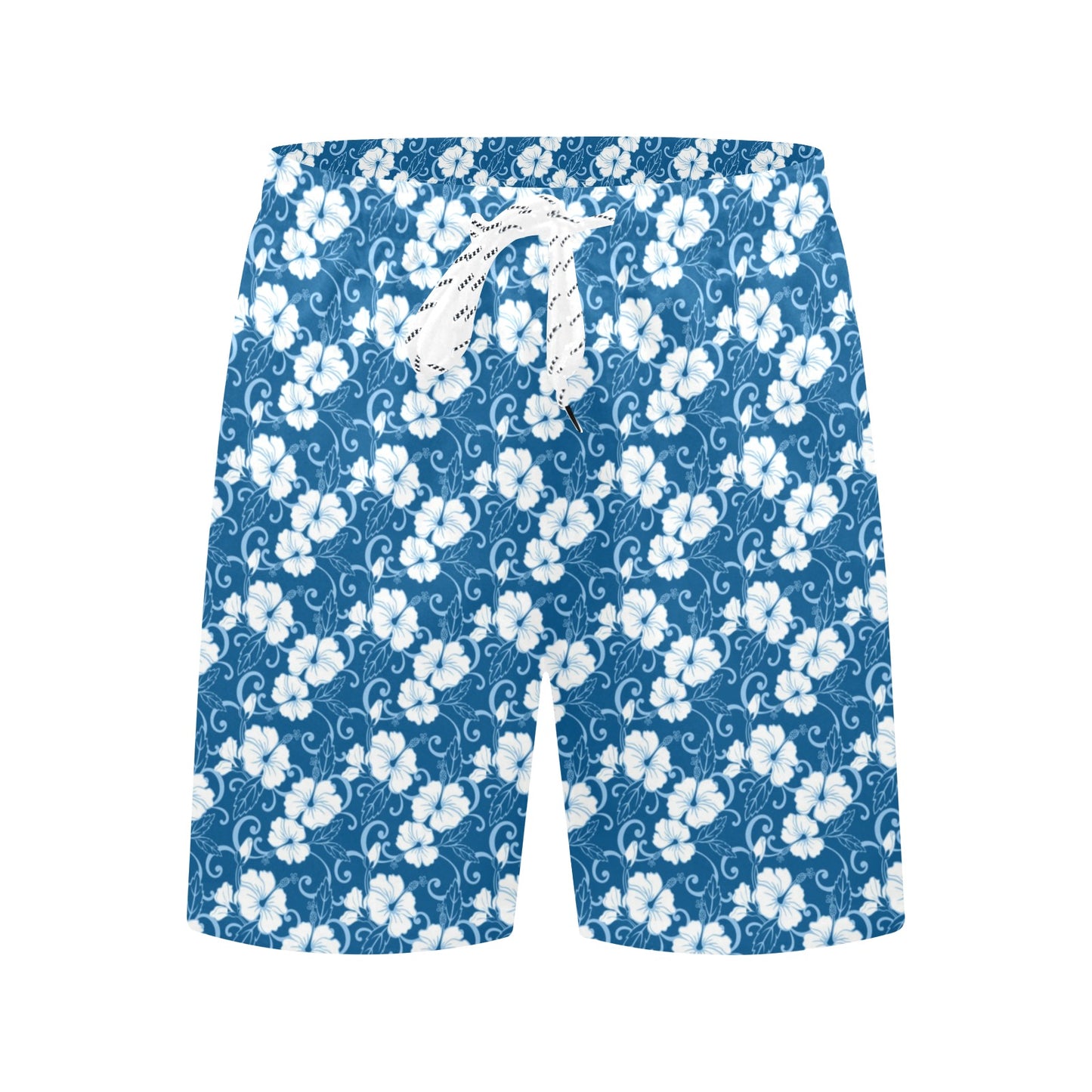 Hibiscus Blue Flower Hawaiian Print Men's Swim Trunks Beach Shorts