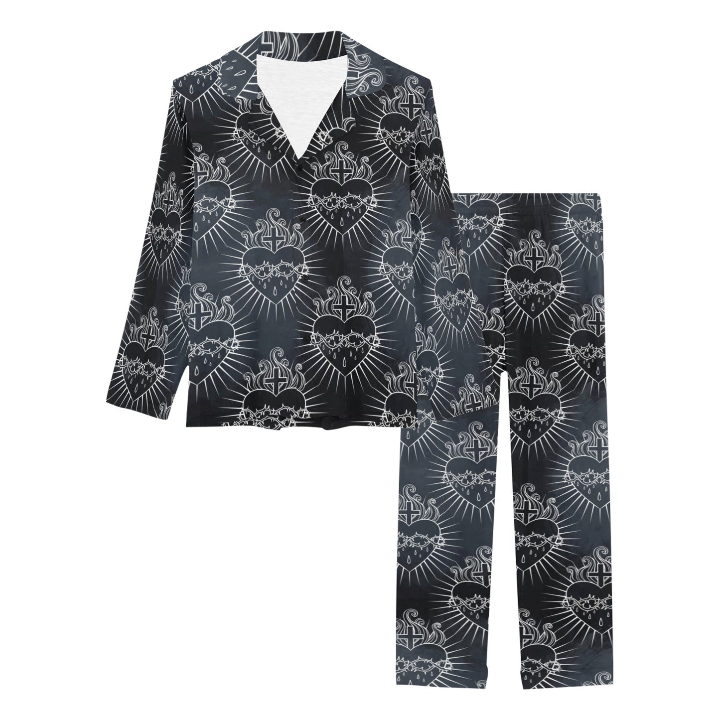 Christian Heart Tattoo Style Women's Long Pajama Set