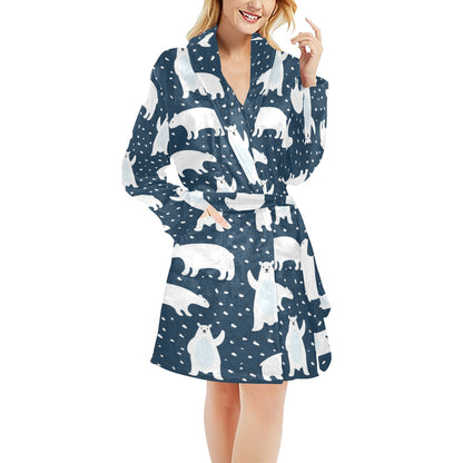 Polar Bear Pattern Print Design A02 Women's Fleece Robe