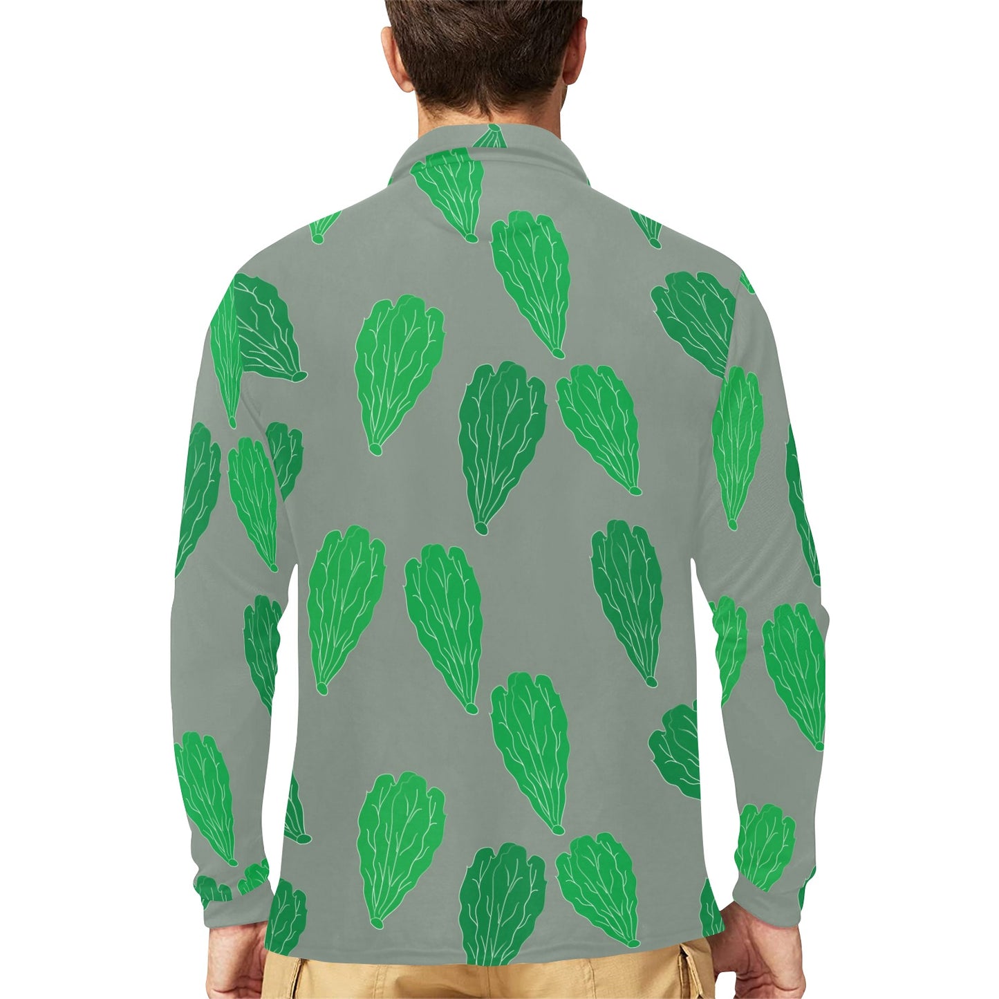 Lettuce Pattern Print Design 02 Long Sleeve Polo Shirt For Men's
