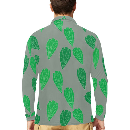 Lettuce Pattern Print Design 02 Long Sleeve Polo Shirt For Men's