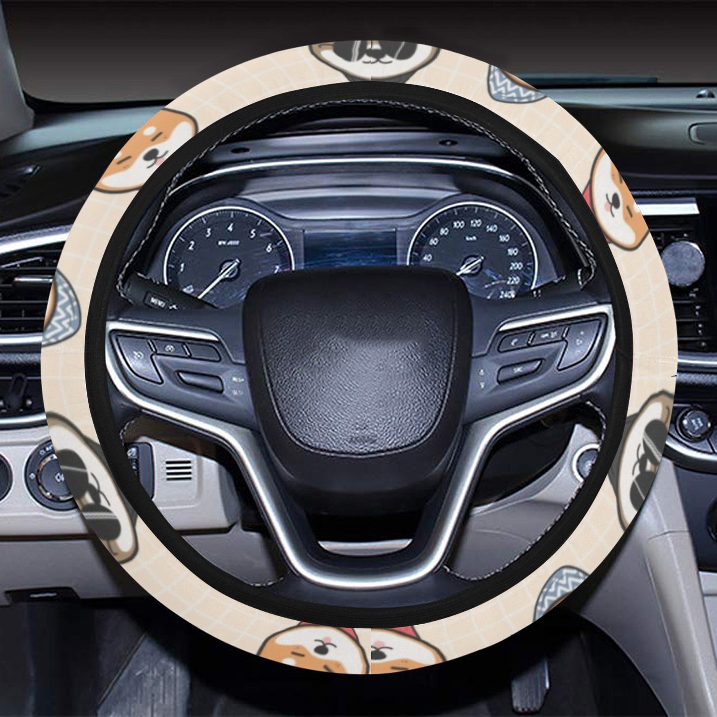 Shiba Inu Print Design LKS3010 Steering Wheel Cover with Elastic Edge