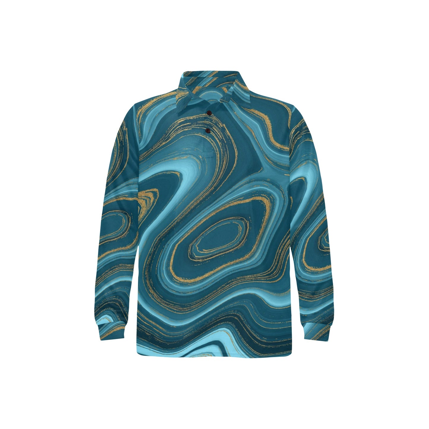 Liquid Pattern Print Design 04 Long Sleeve Polo Shirt For Men's