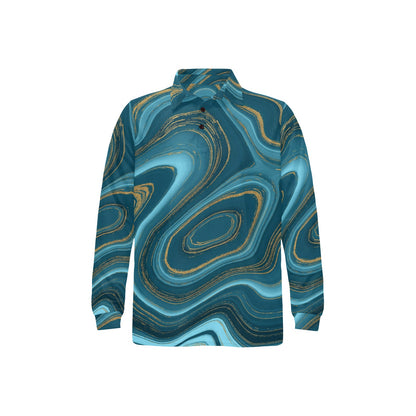 Liquid Pattern Print Design 04 Long Sleeve Polo Shirt For Men's