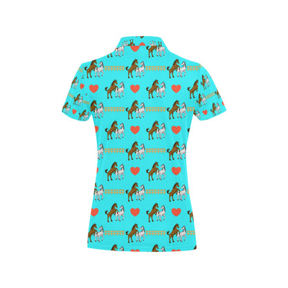 Horse Couple Love Print Design LKS309 Women's Polo Shirt