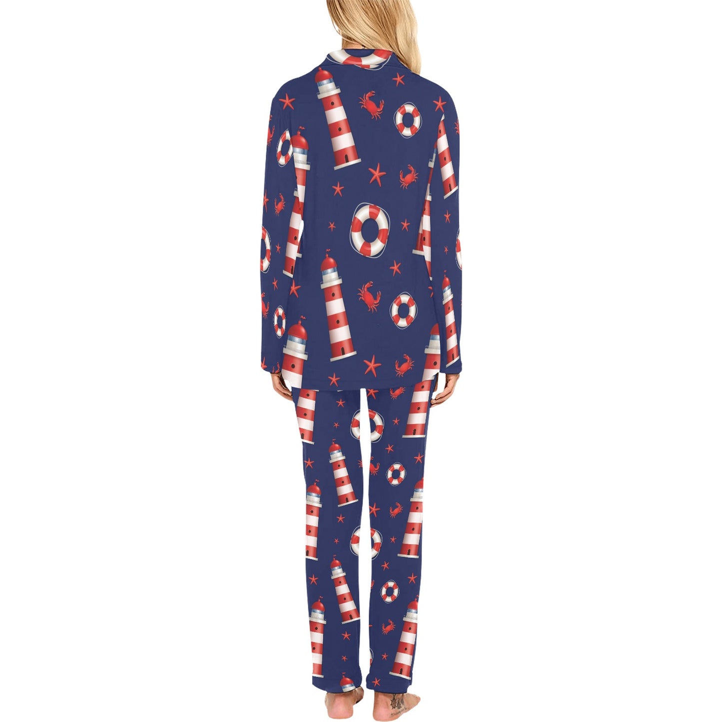 Nautical Pattern Print Design A03 Women's Long Pajama Set