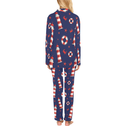 Nautical Pattern Print Design A03 Women's Long Pajama Set