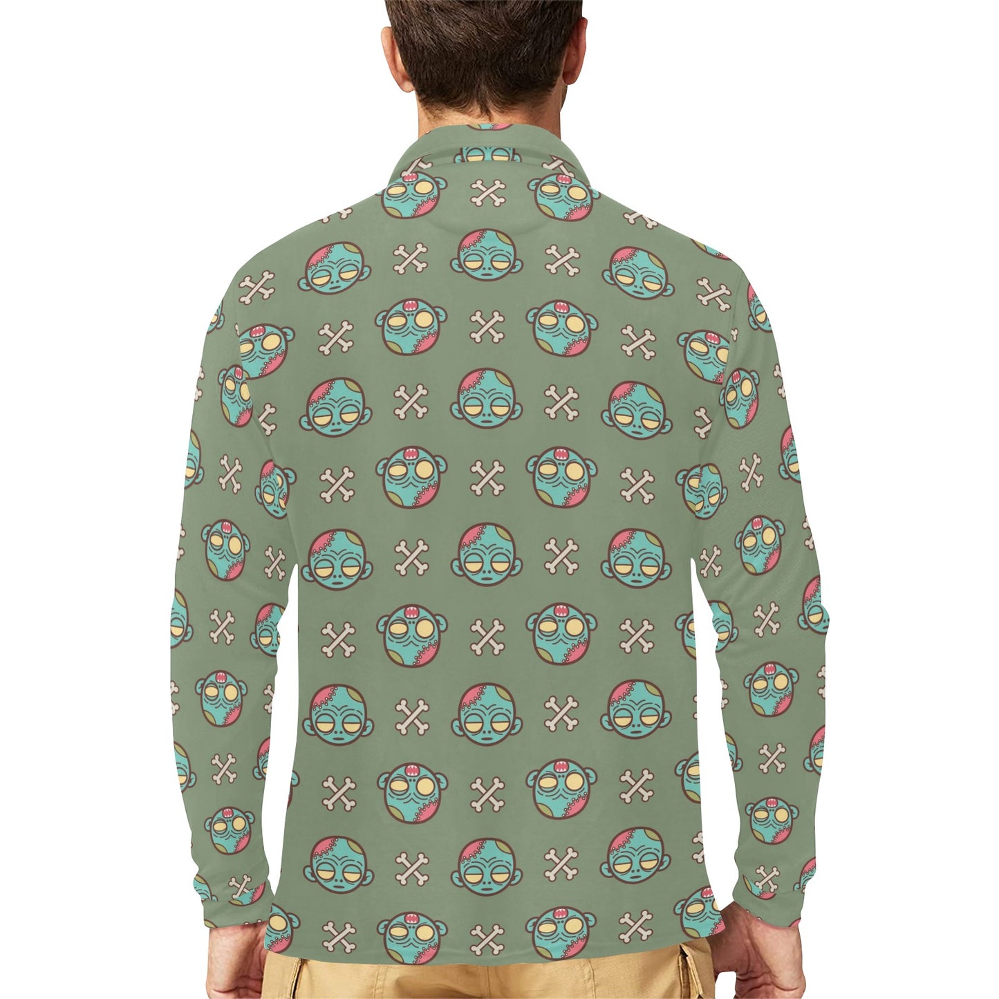 Zombie Print Design LKS301 Long Sleeve Polo Shirt For Men's