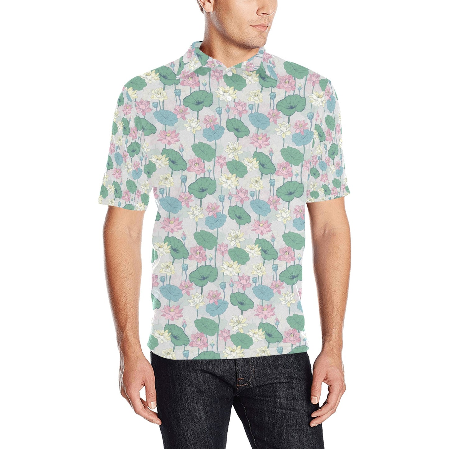 Water Lily Print Design LKS305 Men Polo Shirt
