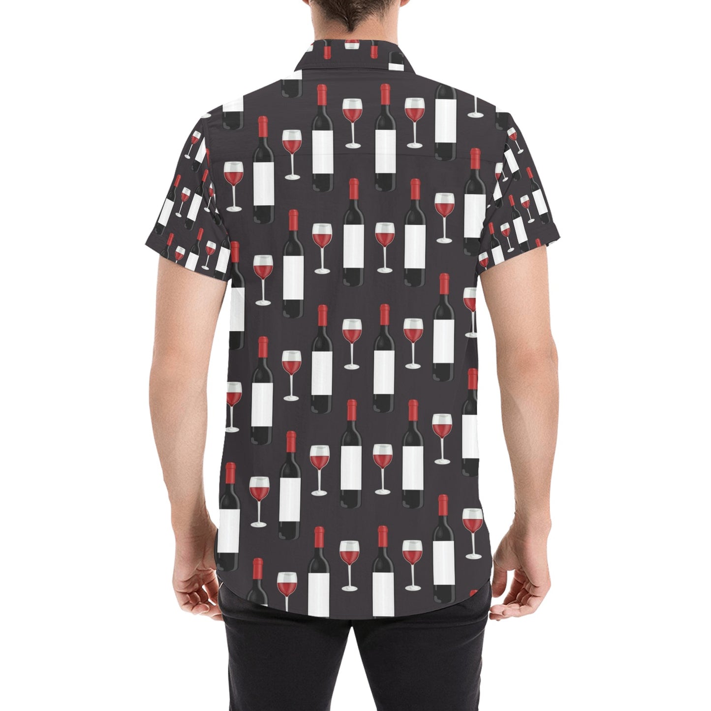 Wine Print Design LKS309 Men Short Sleeve Button Up Shirt