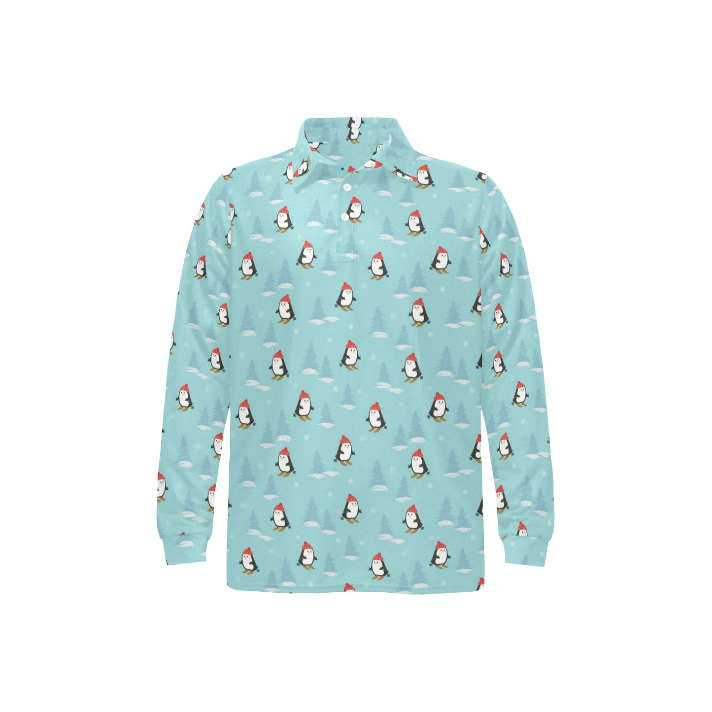 Ski Penguin Print Design LKS304 Long Sleeve Polo Shirt For Men's