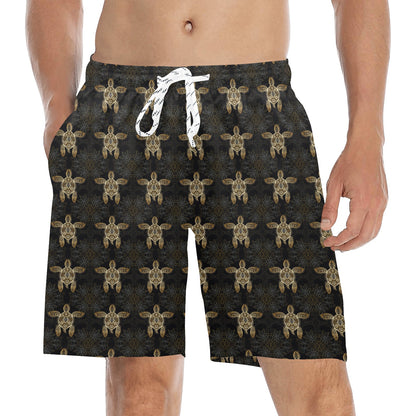 Gold Tribal Turtle Polynesian Design Men's Swim Trunks Beach Shorts