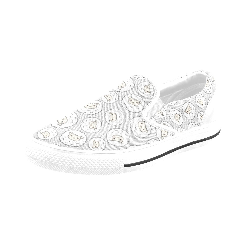 Sheep Print Design LKS401 White Slip Ons Canvas Women's Shoes