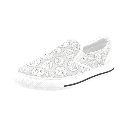 Sheep Print Design LKS401 White Slip Ons Canvas Women's Shoes
