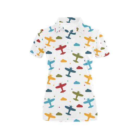 Airplane Pattern Print Design 06 Women's Polo Shirt
