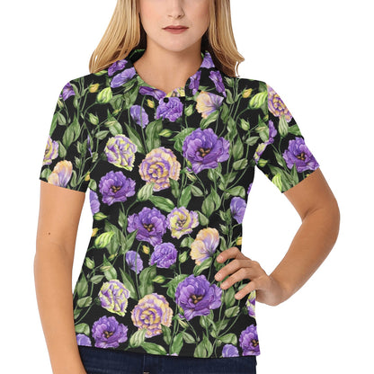 Lisianthus Pattern Print Design LT02 Women's Polo Shirt