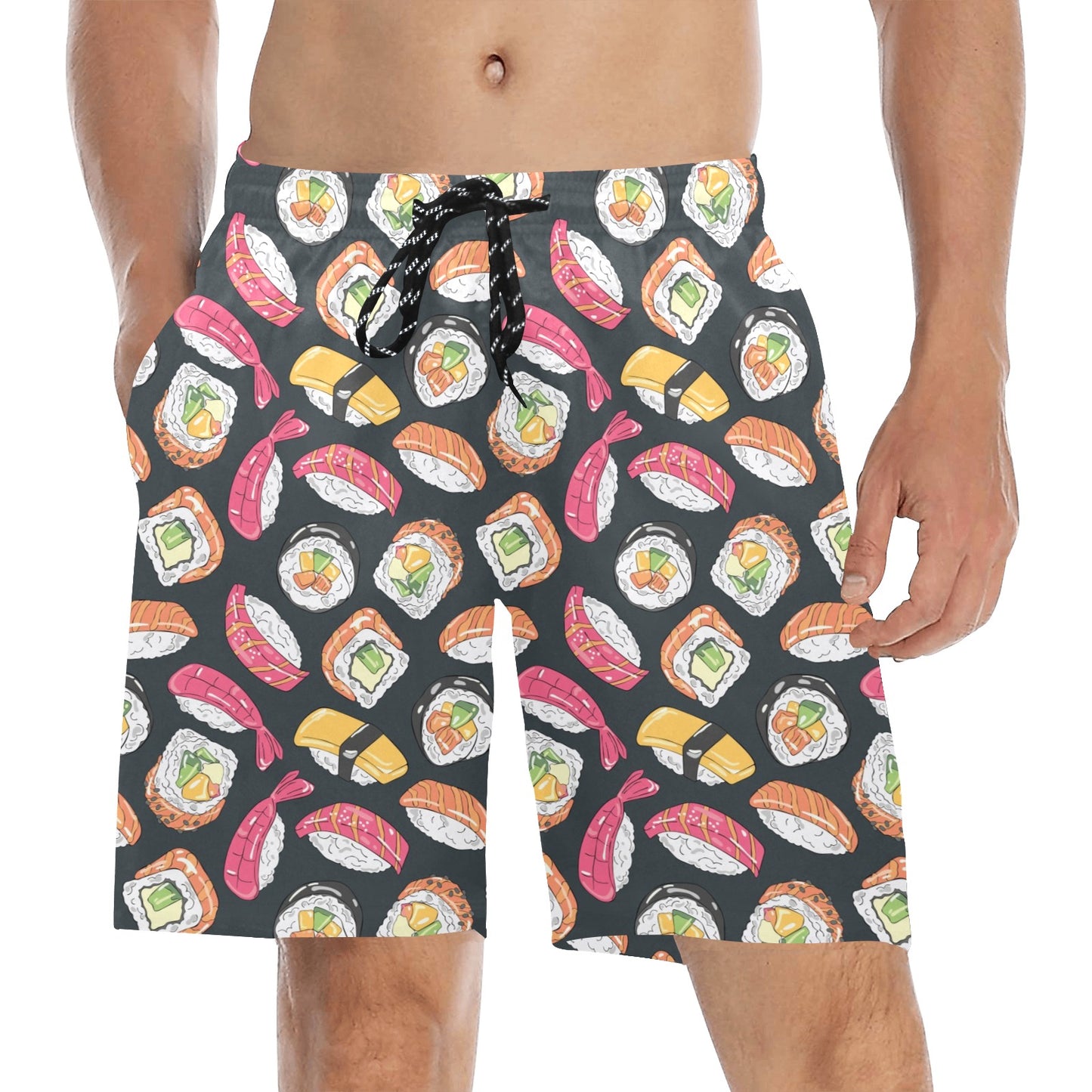 Sushi Print Design LKS306 Men's Swim Trunks Beach Shorts