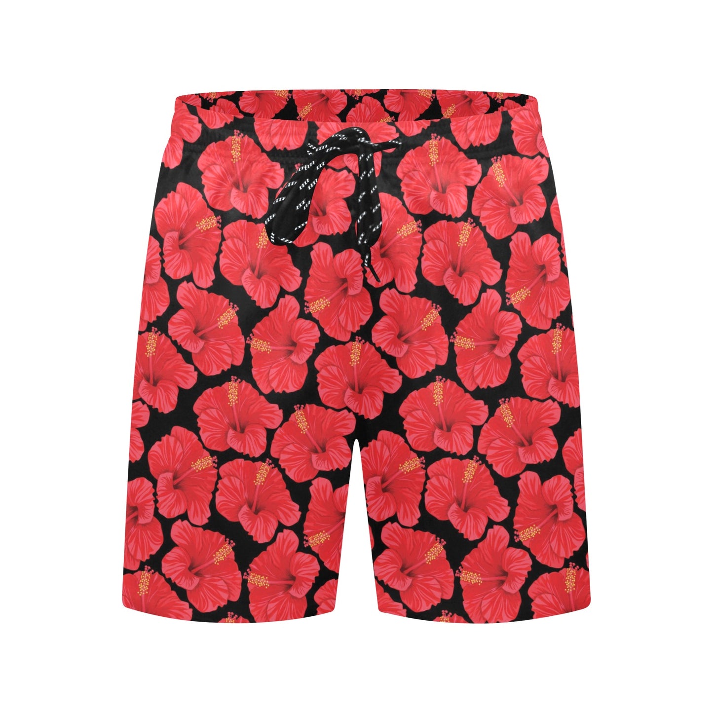 Hibiscus Red Pattern Print Design LKS306 Men's Swim Trunks Beach Shorts