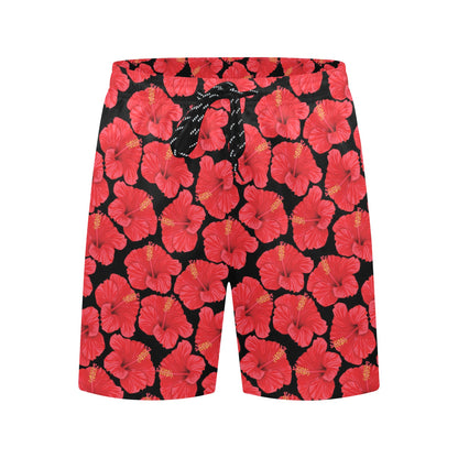 Hibiscus Red Pattern Print Design LKS306 Men's Swim Trunks Beach Shorts