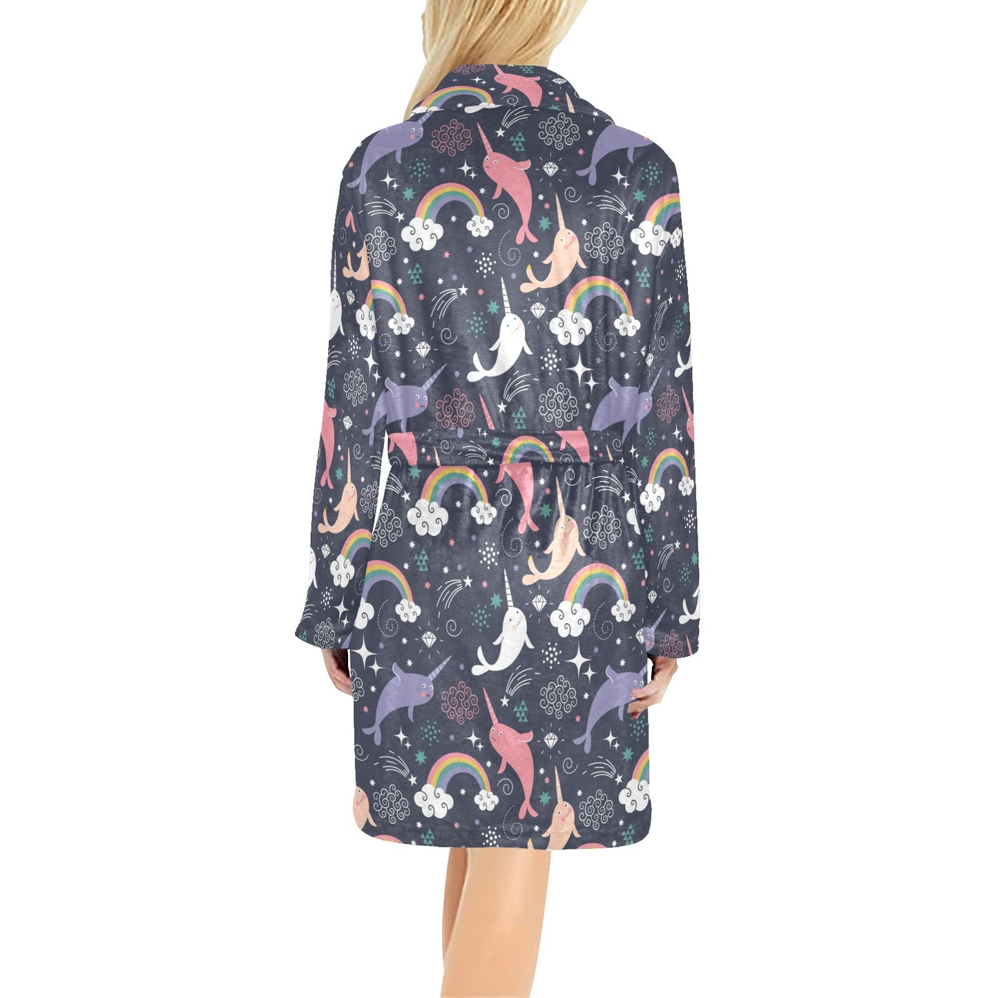 Narwhal Pattern Print Design 01 Women's Fleece Robe