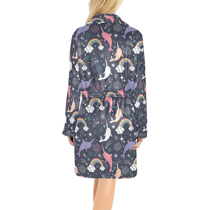 Narwhal Pattern Print Design 01 Women's Fleece Robe