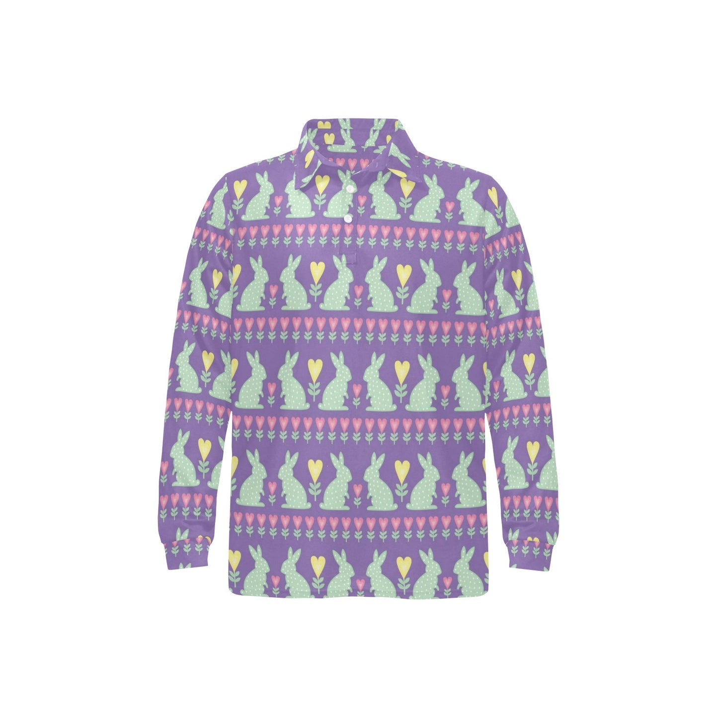 Rabbit Pattern Print Design RB01 Long Sleeve Polo Shirt For Men's