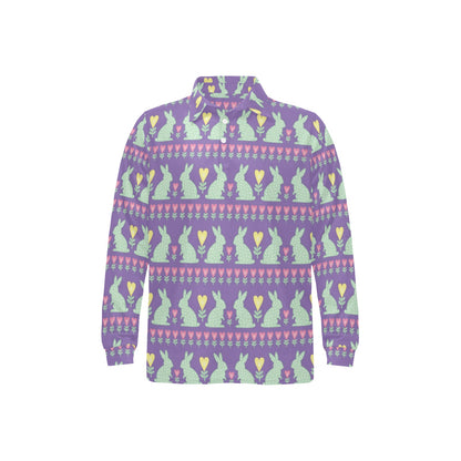 Rabbit Pattern Print Design RB01 Long Sleeve Polo Shirt For Men's