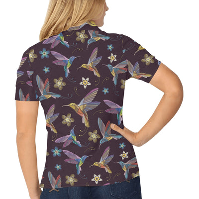 Hummingbird Pattern Print Design 04 Women's Polo Shirt