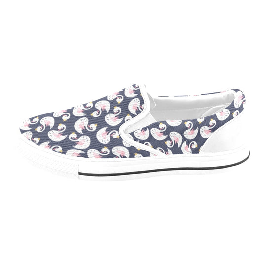 Swan Print Design LKS403 White Slip Ons Canvas Women's Shoes