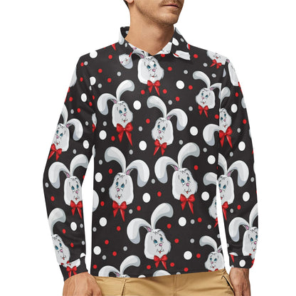 Rabbit Pattern Print Design RB012 Long Sleeve Polo Shirt For Men's