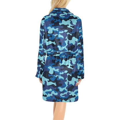 Camo Blue Pattern Print Design 04 Women's Fleece Robe