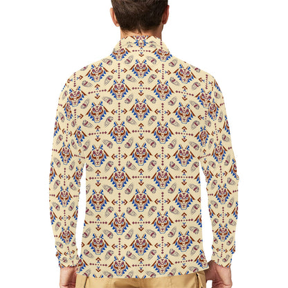 Aztec Wolf Pattern Print Design 03 Long Sleeve Polo Shirt For Men's